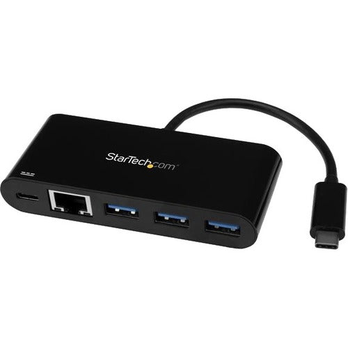 StarTech.com 3 Port USB-C Hub with Gigabit Ethernet & 60W Power Delivery Passthrough - USB-C to 3xUSB-A - 5Gbps USB 3.0 Type-C Adapter Hub - American Tech Depot