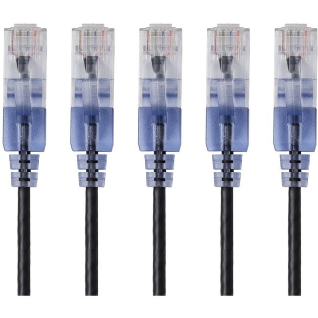 Monoprice 5-Pack, SlimRun Cat6A Ethernet Network Patch Cable, 1ft Black - American Tech Depot