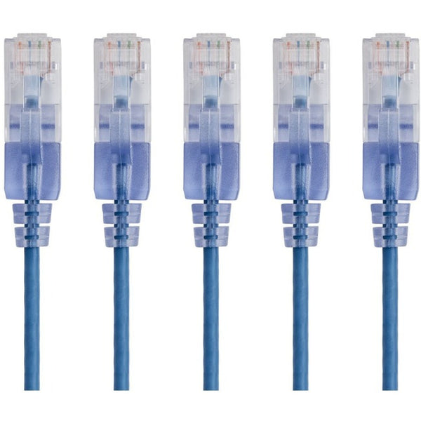 Monoprice 5-Pack, SlimRun Cat6A Ethernet Network Patch Cable, 1ft Blue - American Tech Depot