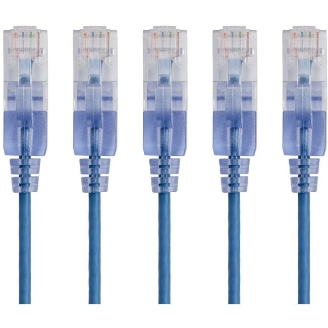 Monoprice 5-Pack, SlimRun Cat6A Ethernet Network Patch Cable, 1ft Blue - American Tech Depot