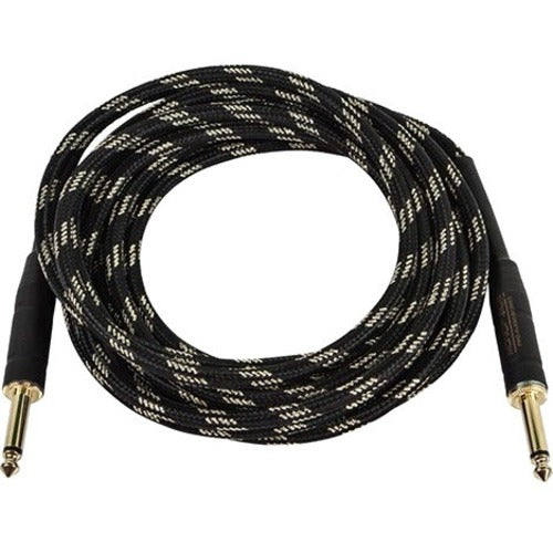 Monoprice 15ft Cloth Series 1-4 inch TS Male 20AWG Instrument Cable - Black & Gold - American Tech Depot