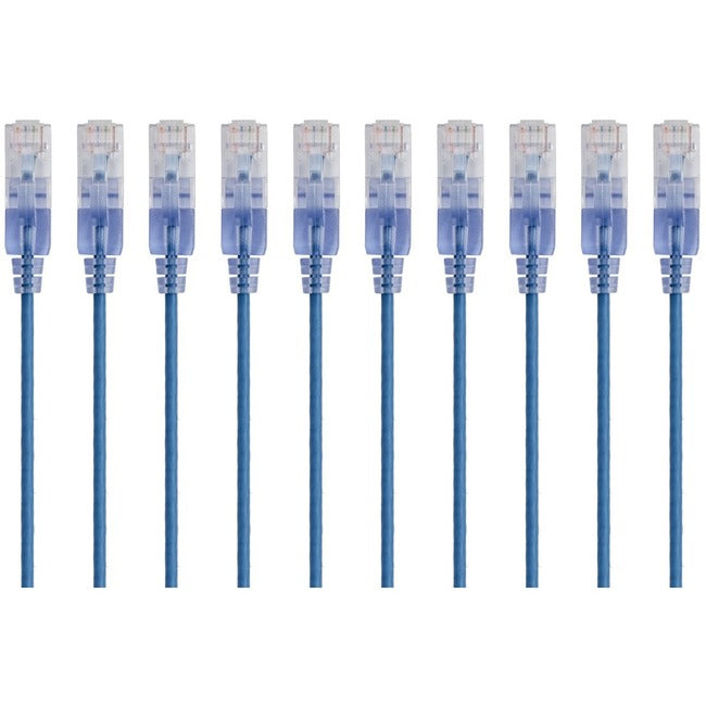 Monoprice 10-Pack, SlimRun Cat6A Ethernet Network Patch Cable, 1ft Blue - American Tech Depot