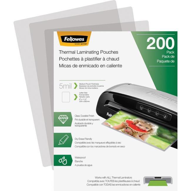 Fellowes Thermal Laminating Pouches - Letter, 5 mil, 200 pack - American Tech Depot