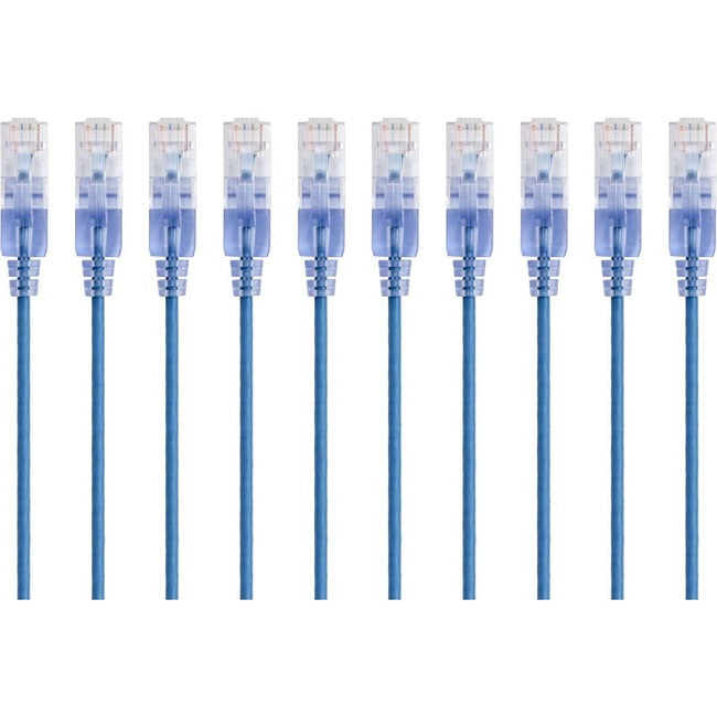 Monoprice 10-Pack, SlimRun Cat6A Ethernet Network Patch Cable, 3ft Blue - American Tech Depot