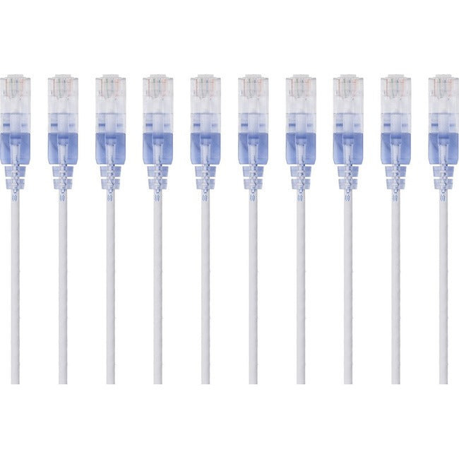 Monoprice 10-Pack, SlimRun Cat6A Ethernet Network Patch Cable, 3ft White - American Tech Depot