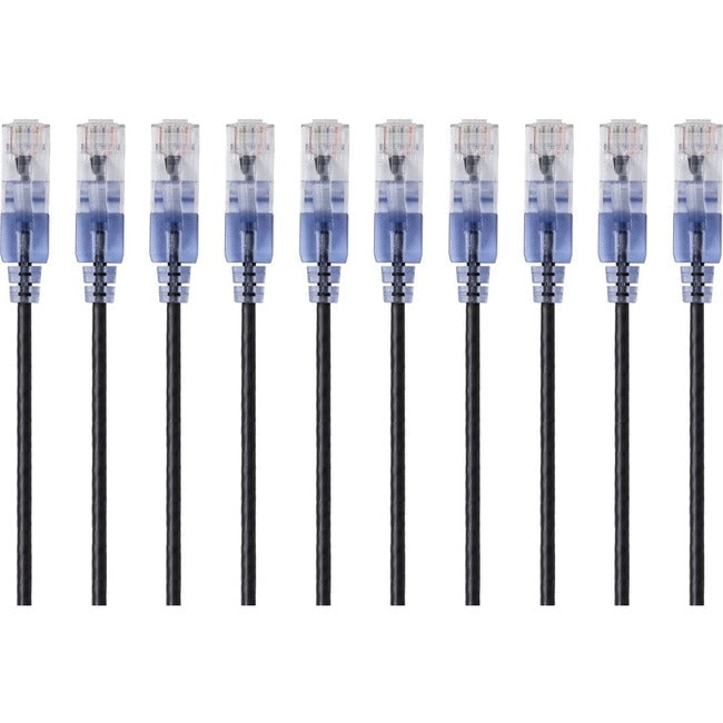 Monoprice 10-Pack, SlimRun Cat6A Ethernet Network Patch Cable, 7ft Black - American Tech Depot