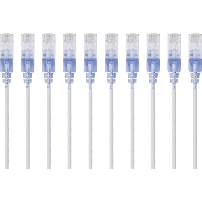 Monoprice 10-Pack, SlimRun Cat6A Ethernet Network Patch Cable, 7ft White - American Tech Depot
