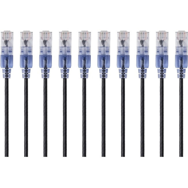 Monoprice 10-Pack, SlimRun Cat6A Ethernet Network Patch Cable, 10ft Black - American Tech Depot