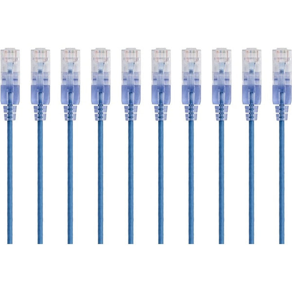 Monoprice 10-Pack, SlimRun Cat6A Ethernet Network Patch Cable, 10ft Blue - American Tech Depot