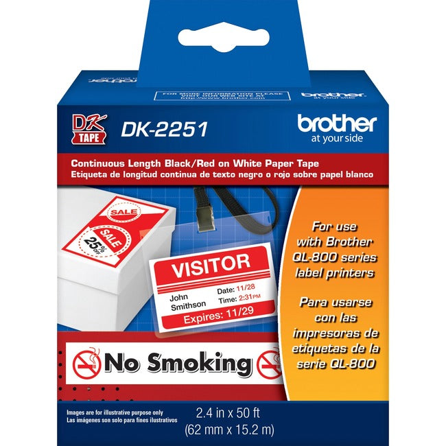 Brother DK2251 - Black-Red on White Continuous Length Paper Labels - American Tech Depot