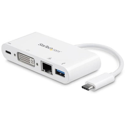 StarTech.com USB C Multiport Adapter to DVI-D (Digital) Video - 60W PD Passthrough-GbE-USB-A - Portable USB Type-C-Thunderbolt 3 Mini Dock - American Tech Depot