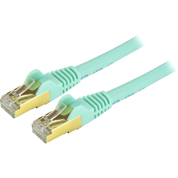 StarTech.com 1 ft CAT6a Ethernet Cable - 10 Gigabit Category 6a Shielded Snagless RJ45 100W PoE Patch Cord - 10GbE Aqua UL-TIA Certified - American Tech Depot