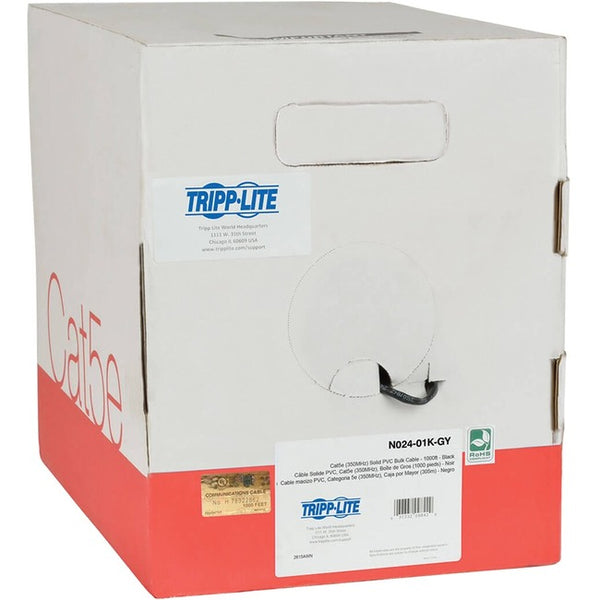 Tripp Lite Cat5e 350 MHz Bulk Solid-Core Plenum-Rated PVC Cable, Gray, 1000 ft. - American Tech Depot