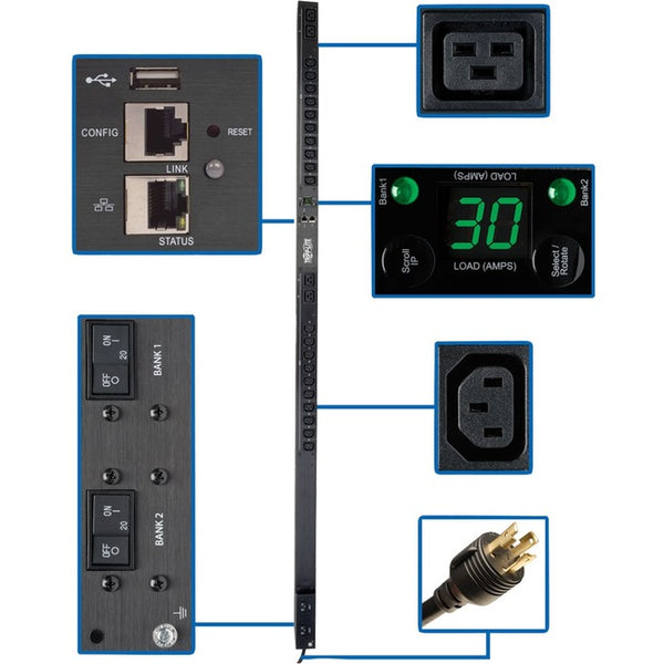 Tripp Lite PDU Monitored 5-5.8kW 208-240V, 20 C13 4 C19, LX Platform Interface, 0URM Rackmount Vertical TAA - American Tech Depot