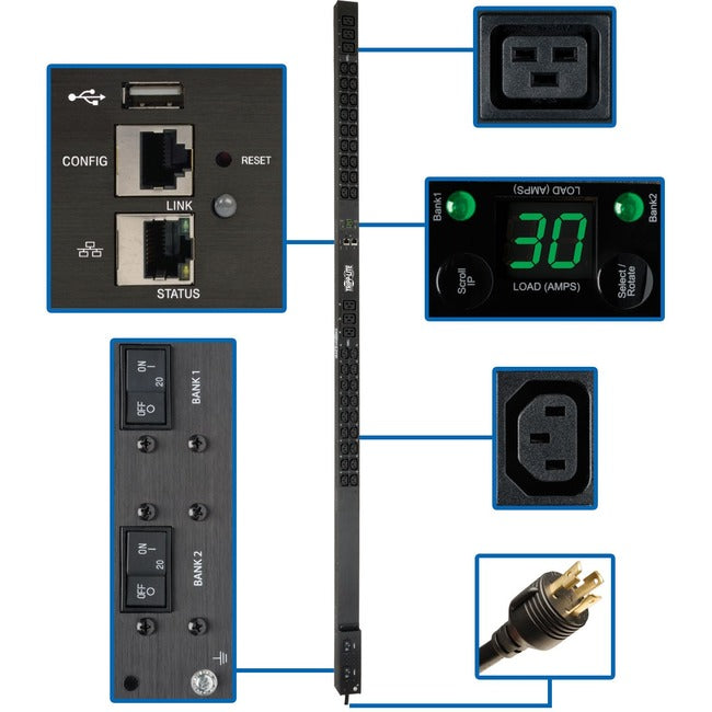 Tripp Lite PDU Monitored 208-240V 30A 36 C13; 6 C19 L6-30P LX Interface 0U - American Tech Depot