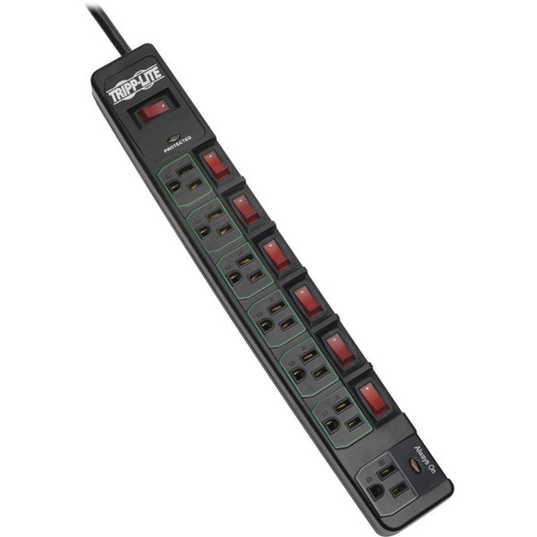 Tripp Lite Eco Surge Protector Power Strip Green 7-Outlet 6ft Cord, Black - American Tech Depot