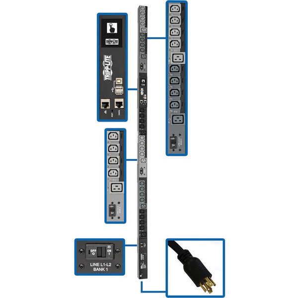 Tripp Lite 3-Phase PDU Switched 10kW 200-208-240V 24 C13;6 C19 L21-30P TAA - American Tech Depot