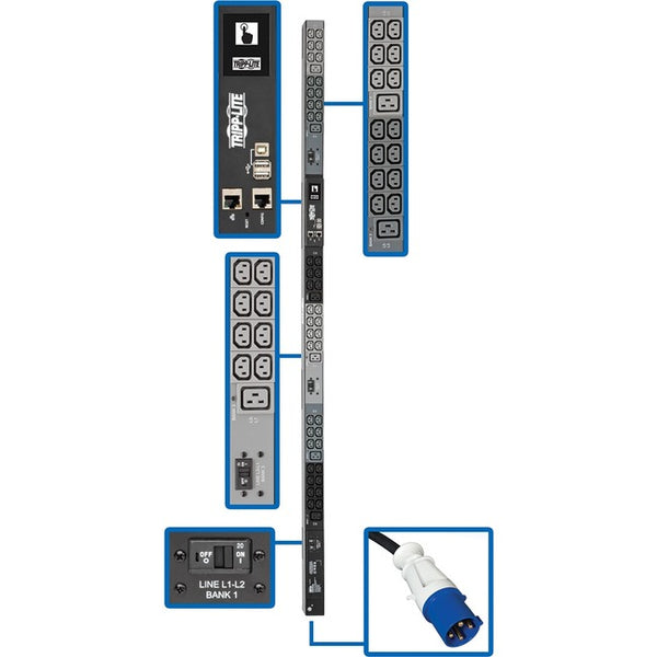 Tripp Lite 3-Phase PDU Monitored 14.5kW 200-208-240V 42 C13; 6 C19 60A 0URM