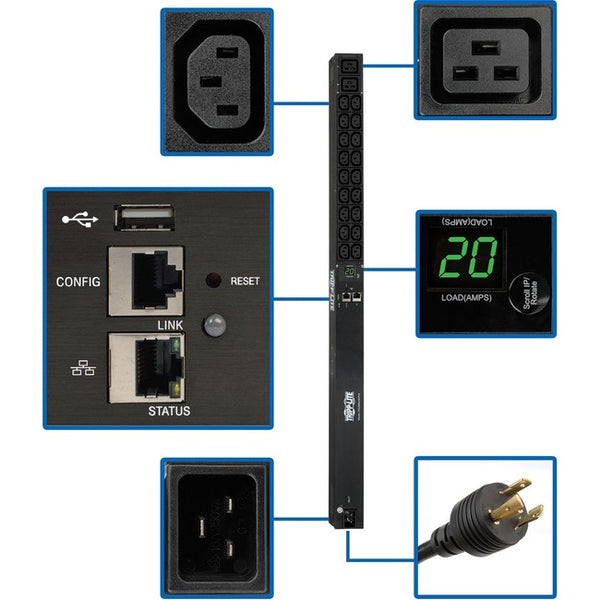 Tripp Lite PDU Monitored 208-230V 20A 18 C13;2 C19 C20-L6-20P LX Interface - American Tech Depot