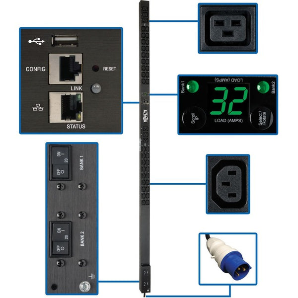Tripp Lite PDU Monitored 230V 32A 36 C13 6 C19 IEC 309 LX Interface 0URM - American Tech Depot