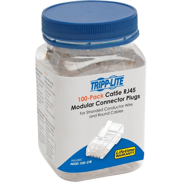 Tripp Lite RJ45 Modular Connector for Round Stranded UTP Conductor 4-Pair Cat5e, 100 Pack - American Tech Depot