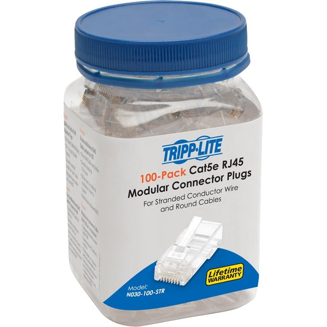 Tripp Lite RJ45 Modular Connector for Round Stranded UTP Conductor 4-Pair Cat5e, 100 Pack - American Tech Depot
