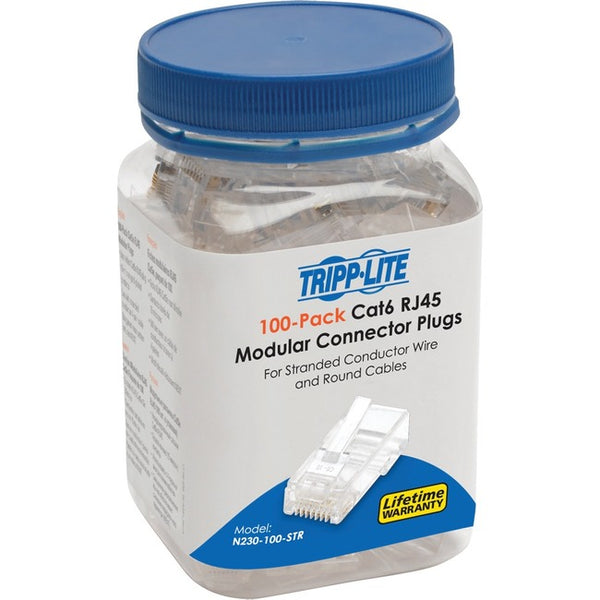 Tripp Lite Cat6 RJ45 Modular Plug for Round Stranded UTP Conductor 4-Pair, 100 Pack - American Tech Depot