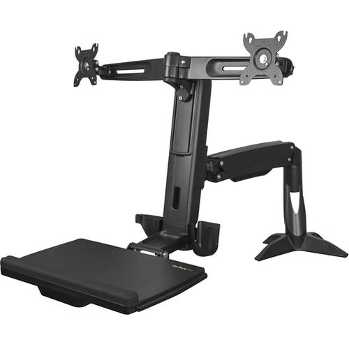StarTech.com Sit Stand Dual Monitor Arm - Desk Mount Standing Computer Workstation 24" Displays - Adjustable Stand Up Arm w- Keyboard Tray