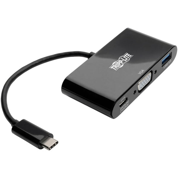 Tripp Lite USB C to VGA Multiport Adapter Converter w- USB Hub PD Charging 1080p Black, Thunderbolt 3 Compatible, USB Type C, USB-C, USB Type-C - American Tech Depot