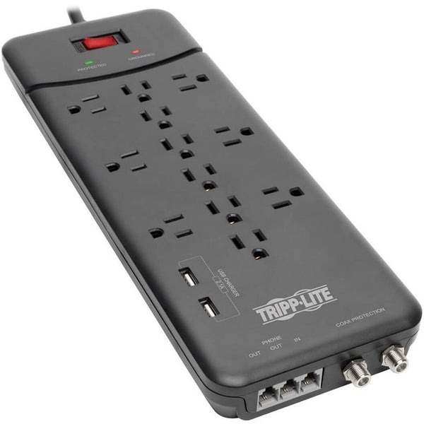 Tripp Lite Surge Protector Power Strip 12 Outlets, 2 USB Charging Ports Tel-Modem-Coax - American Tech Depot