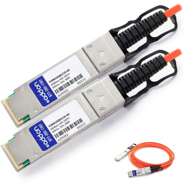 AddOn Finisar FCBN410QB1C10 Compatible TAA Compliant 40GBase-AOC QSFP+ to QSFP+ Direct Attach Cable (850nm, MMF, 10m) - American Tech Depot