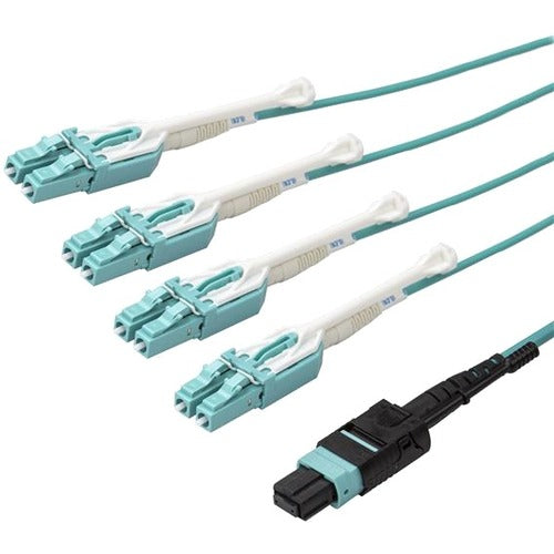 StarTech.com 10m 30 ft MPO - MTP to LC Breakout Cable - Plenum Rated Fiber Optic Cable - OM3 Multimode, 40Gb - Push-Pull-Tab - Aqua Fiber Patch Cable - American Tech Depot
