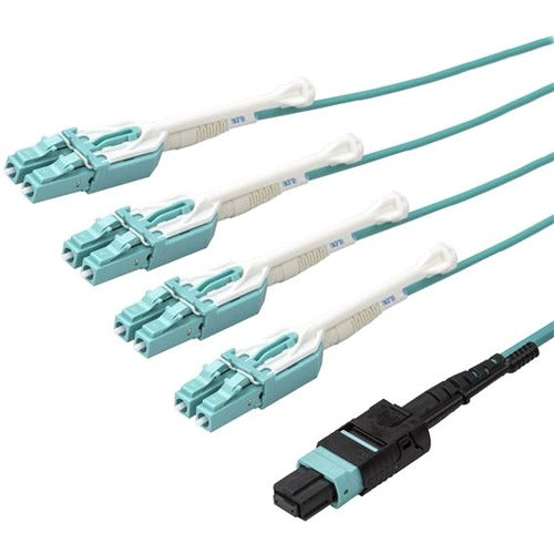 StarTech.com 5m 15 ft MPO - MTP to LC Breakout Cable - Plenum Rated Fiber Optic Cable - OM3 Multimode, 40Gb - Push-Pull-Tab - Aqua Fiber Patch Cable - American Tech Depot