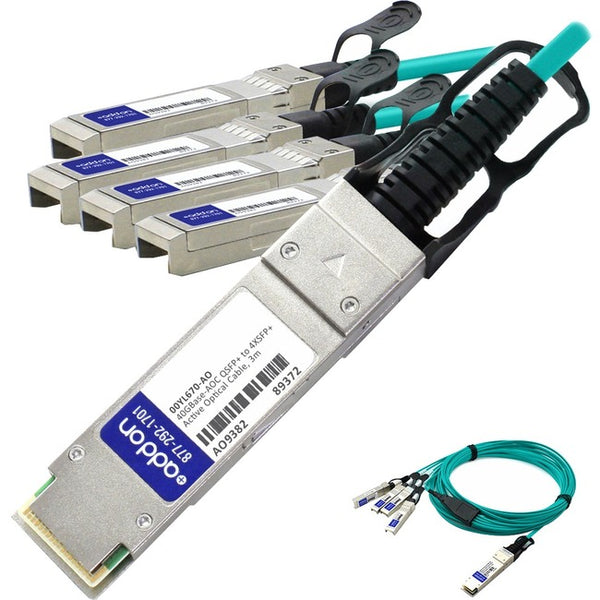 AddOn IBM 00YL670 Compatible TAA Compliant 40GBase-AOC QSFP+ to 4xSFP+ Active Optical Cable (850nm, MMF, 3m) - American Tech Depot