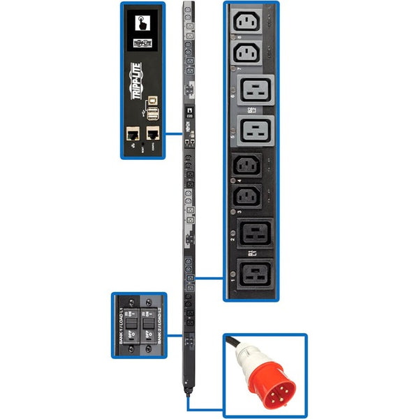 Tripp Lite 3-Phase PDU Switched 22.2kW 220-230V 12 C13; 12 C19 32A Red TAA