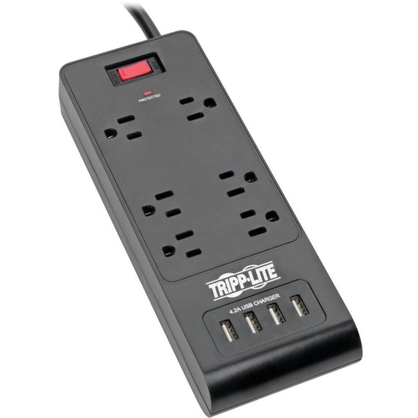 Tripp Lite Surge Protector Power Strip 6-Outlets 4 USB Ports 6ft Cord Black - American Tech Depot
