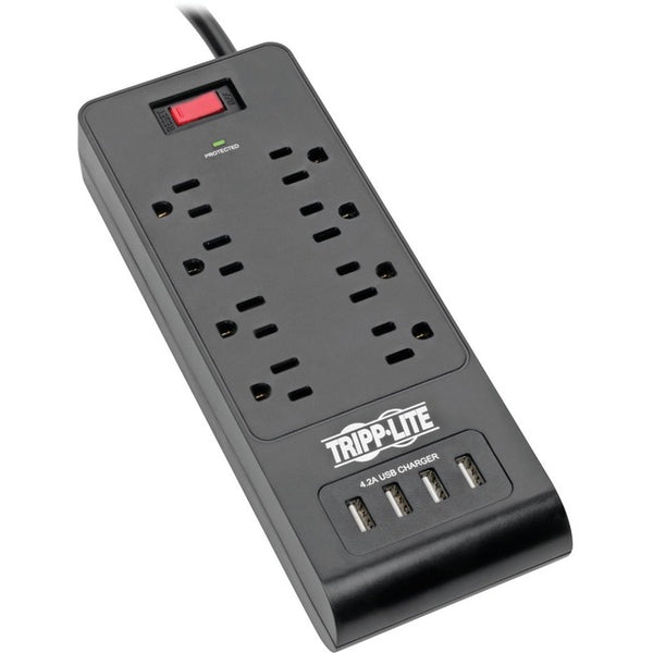 Tripp Lite Surge Protector Power Strip 8-Outlets 4 USB Ports 6ft Cord Black - American Tech Depot