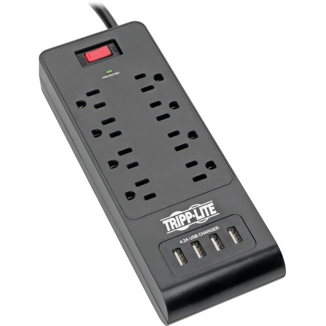 Tripp Lite Surge Protector Power Strip 8-Outlets 4 USB Ports 6ft Cord Black - American Tech Depot
