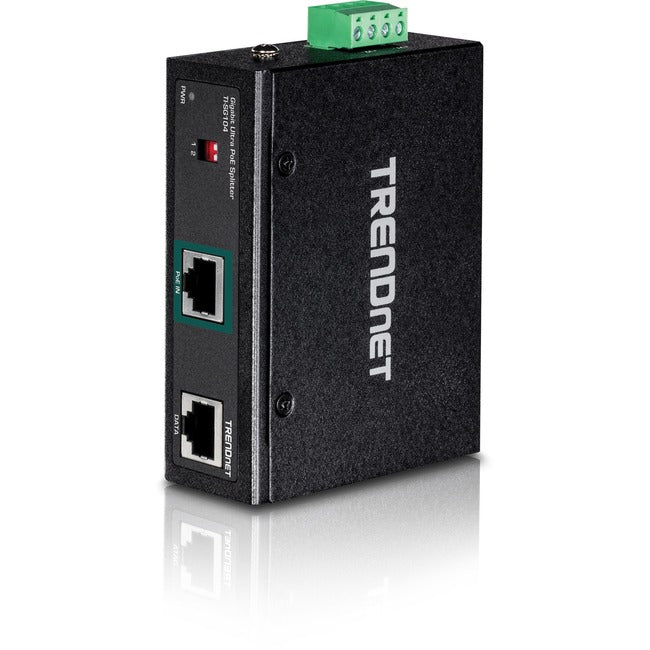 TRENDnet Industrial Gigabit UPoE Splitter, Dual DC Power Outputs, DIN-Rail or Wall-Mountable, Adjustable Voltage Output, TI-SG104