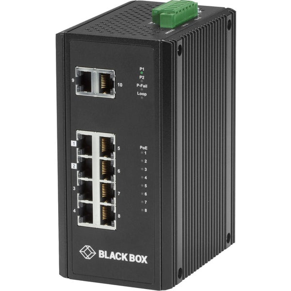 Black Box Industrial (8) 10-100-1000 PoE + (2) Gigabit Ethernet Switch