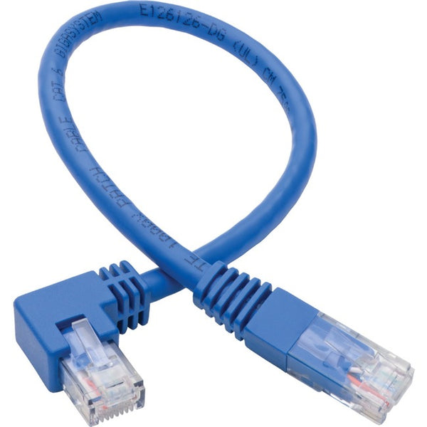 Tripp Lite Right-Angle Cat6 UTP Patch Cable (RJ45) - 1 ft., M-M, Gigabit, Molded, Blue - American Tech Depot