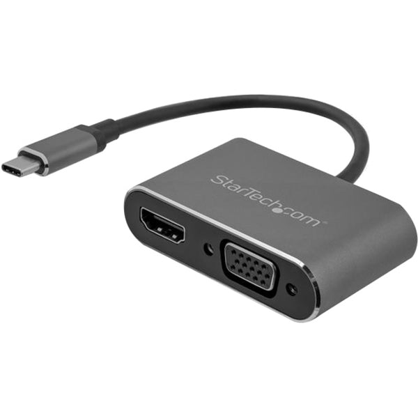 StarTech.com USB C to VGA and HDMI Adapter - Aluminum - USB-C Multiport Adapter - 6 in - 15.24 cm Built-In Cable - American Tech Depot
