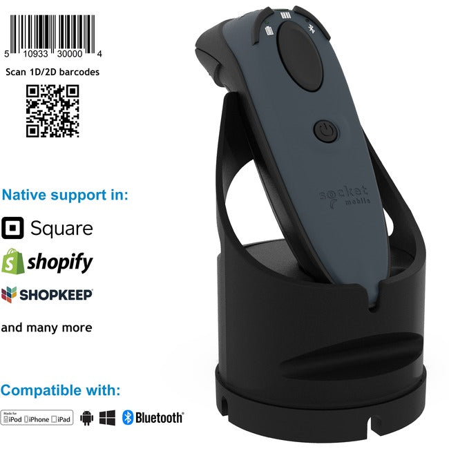 Socket Mobile DuraScan® D740, Universal Barcode Scanner, Gray & Charging Dock