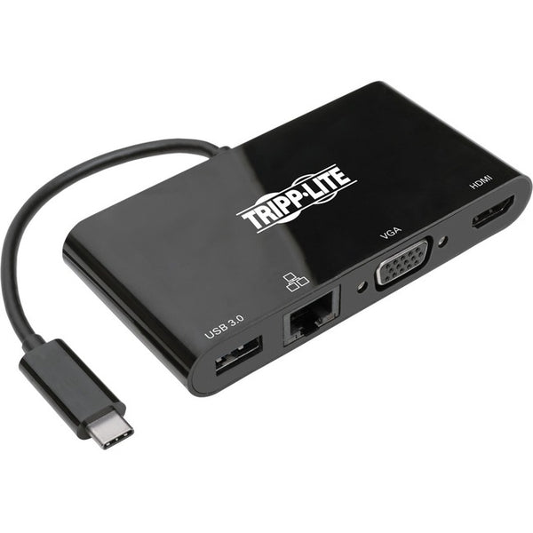 Tripp Lite USB C Docking Station Adapter Converter 4K w- HDMI, VGA, Gigabit Ethernet, USB-A Hub, Black, Thunderbolt 3 Compatible - American Tech Depot