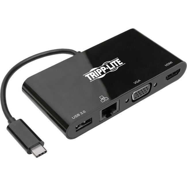 Tripp Lite USB C Docking Station Adapter Converter 4K w- HDMI, VGA, Gigabit Ethernet, USB-A Hub, Black, Thunderbolt 3 Compatible - American Tech Depot