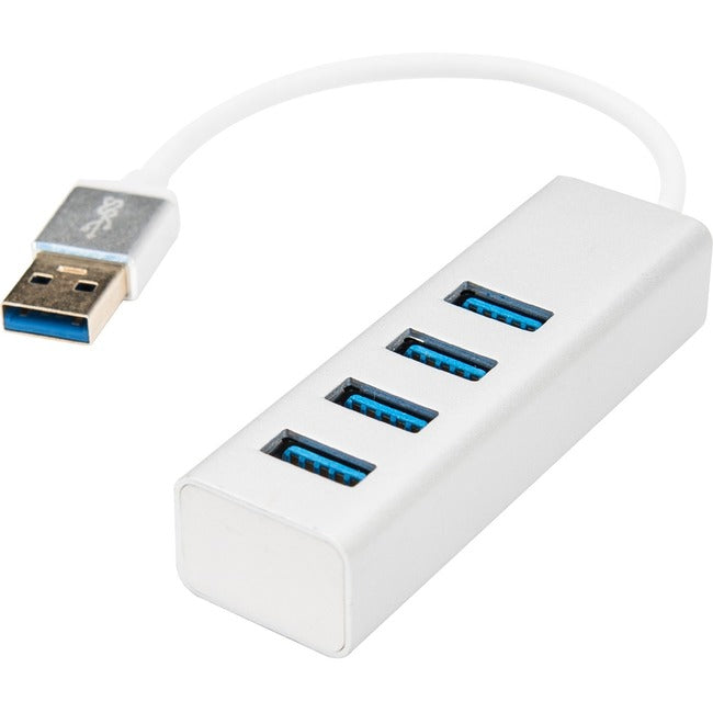 Rocstor Premium Portable 4 Port SuperSpeed Mini USB 3.0 Hub - Aluminum Silver - USB - External - 4 USB Ports Female - 4 USB 3.0 Ports - PC, Mac - 6 in Mini Hub with Built-in SuperSpeed Cable 5Gbps