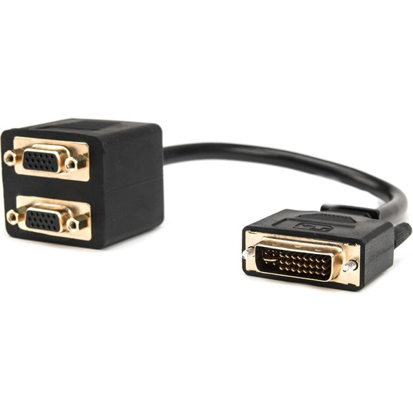 Rocstor Premium 1 ft DVI-I Analog to 2 x VGA Video Splitter Cable - M-F - DVI-I (Single-Link) Male Video - HD-15 Female VGA - 1ft - Black - DVI Cable to 2 x VGA Y Cable M-F
