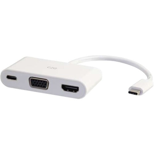 C2G USB C to HDMI and VGA Adapter Converter with Power Delivery - White - American Tech Depot
