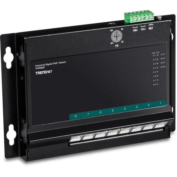 TRENDnet 8-Port Industrial Gigabit Poe+ Wall-Mounted Front Access Switch; 8X Gigabit Poe+ Ports; DIN-Rail Mount; 48 ?57V DC Power Input; IP30; 200W Poe Budget;Lifetime Protection; TI-PG80F