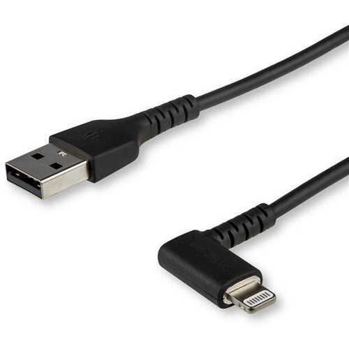 StarTech.com 1m USB A to Lightning Cable iPhone iPad Durable Right Angled 90 Degree Black Charger Cord w-Aramid Fiber Apple MFI Certified - American Tech Depot